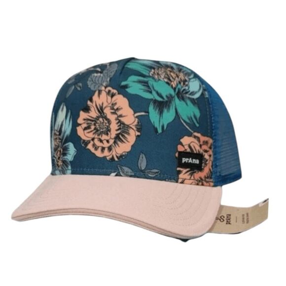 Prana Lower Pines Trucker Hat Rosette Camilia SnapBack Mesh Adjustable - Picture 1 of 5